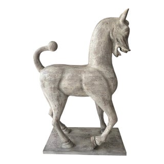 Late 20th Century Monumental Carved Wooden Horse on Plinth For Sale