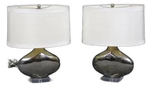 Pair Polished Steel and Lucite Tanner Kenzie Mid Century Modern Table Lamps