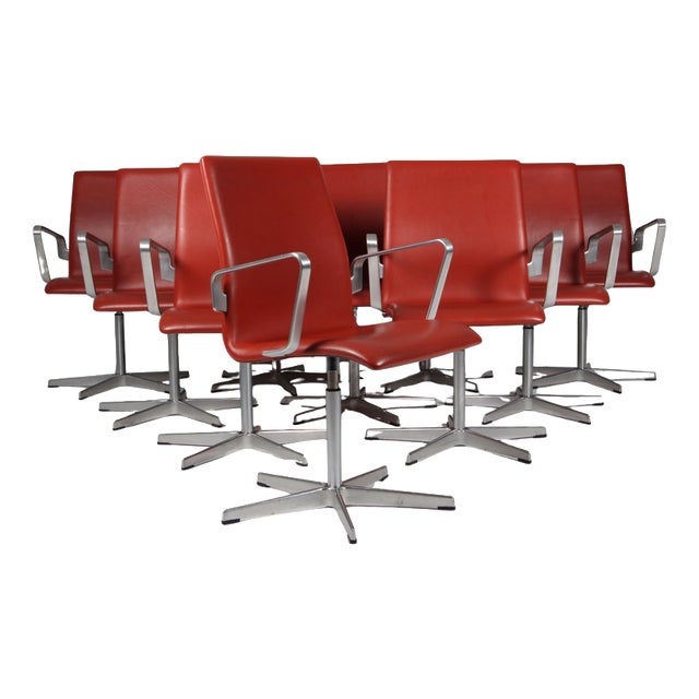 Oxford Armchair in Red-Brown Leather attributed to Arne Jacobsen for Fritz Hansen, 2010s For Sale