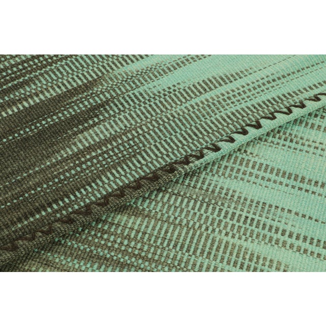 Textile Rug & Kilim’s Contemporary Kilim in Green and Blue Stripes and Geometric Pattern For Sale - Image 7 of 7