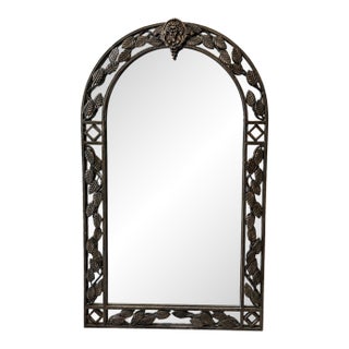 Vintage Heavy Cast Iron Arched Wall Mirror Leaf Vine Frame Rustic Gothic Decor For Sale