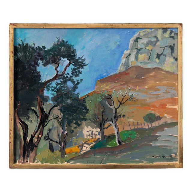 Alfred Lop-Montel, Mediterranean Landscape, Gouache on Paper, Framed For Sale