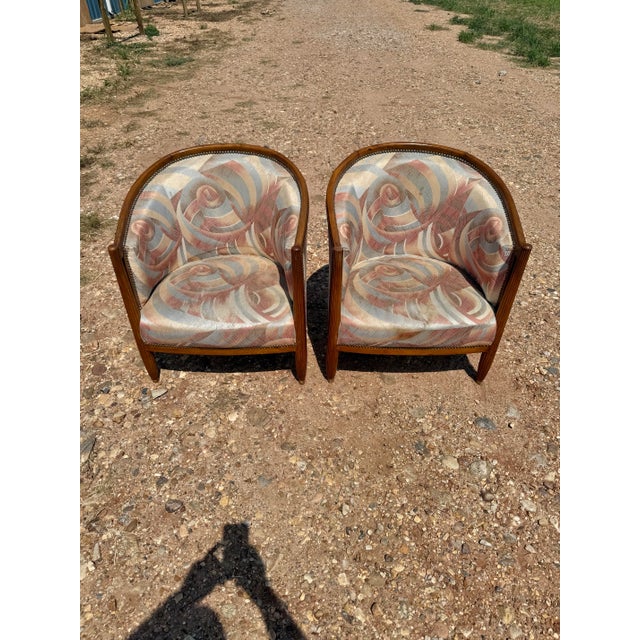 1940s French Art Deco Barrel Back Club Chairs - A Pair For Sale - Image 4 of 12