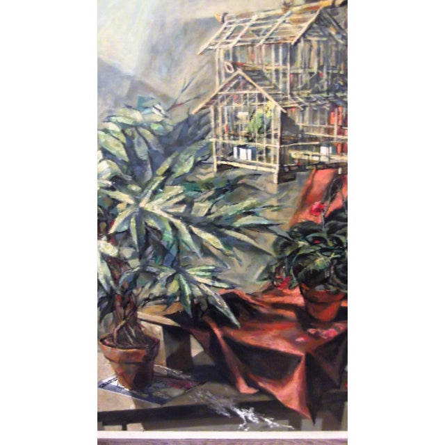 Mid-Century Modern Modernist "Oriental Bird Cage" Oil Painting on Canvas by Martin Zipin For Sale - Image 3 of 10
