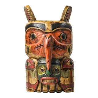 Large Pacific Northwest Coast Indigenous Art Style Carved Totem Wall Hanging For Sale