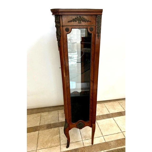 Wood Early 1900s Antique French Curio China Cabinet Vitrine, Lighted, Locking Door Two Shelves For Sale - Image 7 of 10