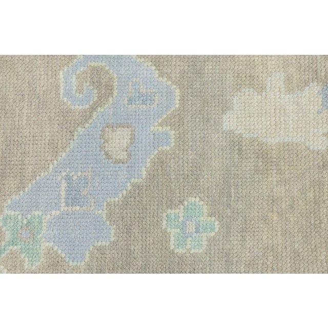 Taupe Modern Hand-Knotted Oushak Style Wool Rug in Muted Taupe, Soft Blue, and Seafoam For Sale - Image 8 of 12