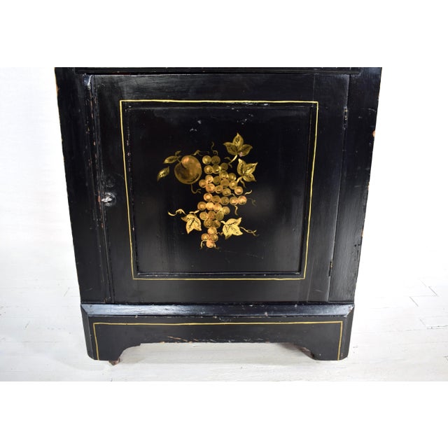 Black Hand Painted Folk Art Wash Stand Cabinet, American, Solid Wood, 19th Century For Sale - Image 8 of 12