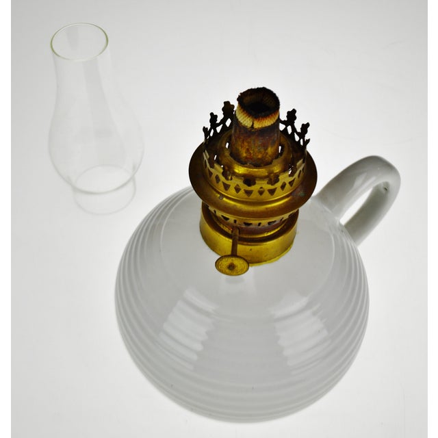 Vintage White Glazed Ceramic Oil Lamp Chairish