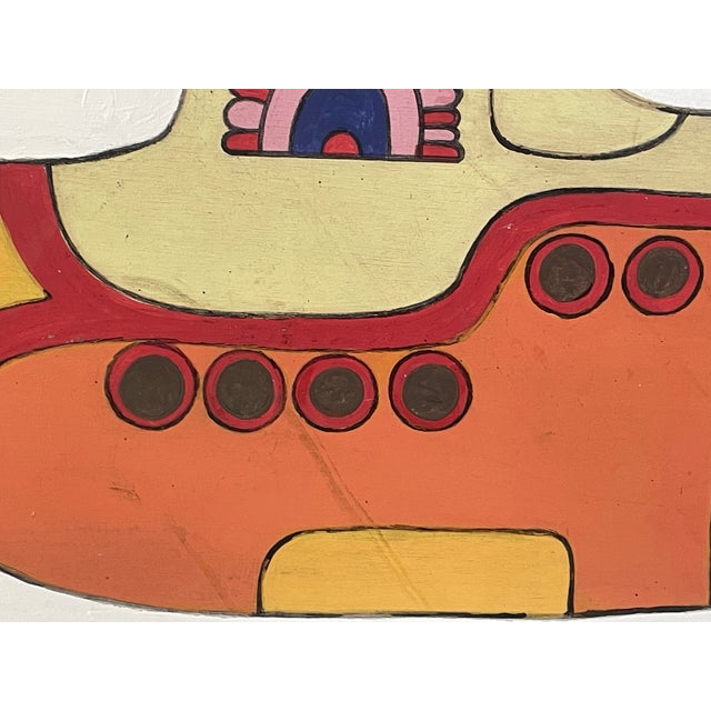 Yellow 1970s Vintage "The Yellow Submarine" Large Pop Art Painting on Board For Sale - Image 8 of 9