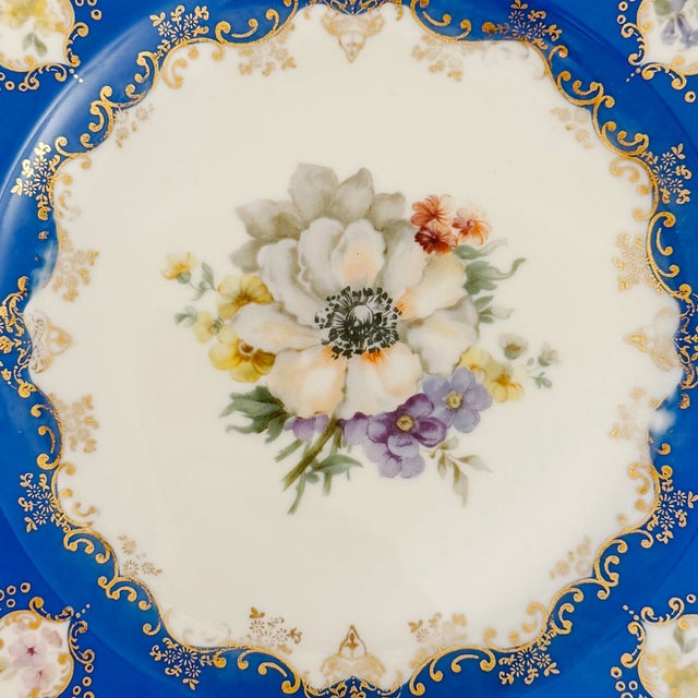 Ceramic Antique Rosenthal Cobalt Blue & Gilt Octagonal Floral Dinner Plates - Set of 12 For Sale - Image 7 of 13