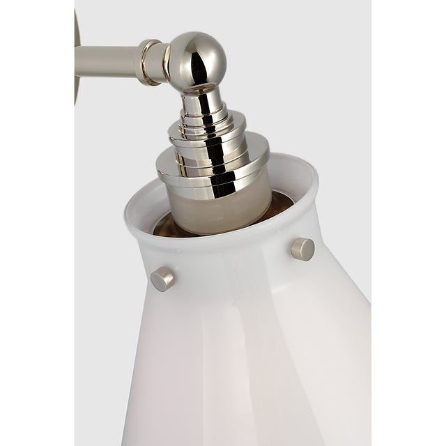 Modern Chapman & Myers for Visual Comfort Signature Parkington Small Single Wall Light in Polished Nickel with White Glass For Sale - Image 3 of 6
