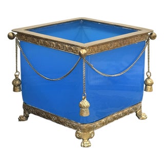 French Blue Opaline Antique Jardiniere For Sale
