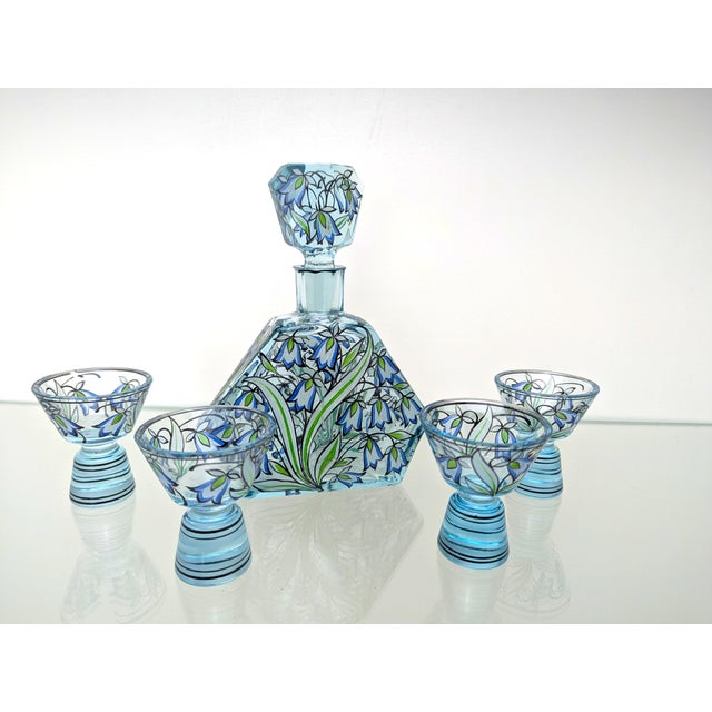 Vintage Art Deco Carafe with Glasses in Hand-Painted Crystal Glass, 1930, Set of 5 For Sale - Image 17 of 17