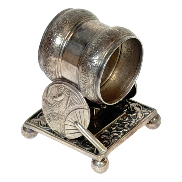 American Japonisme Twin Fan Figural Napkin Ring by Meriden, Circa 1880 For Sale