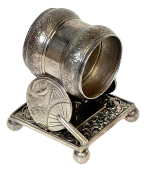 American Japonisme Twin Fan Figural Napkin Ring by Meriden, Circa 1880
