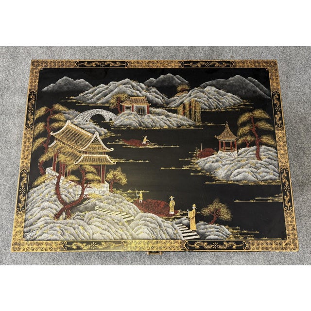 Chinoiserie Decorated Cocktail Table With Storage For Sale In Raleigh - Image 6 of 12