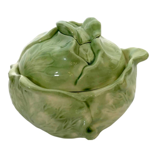Holland Pottery Ceramic Majolica Lettuce Serving Bowl With Lid Chairish