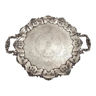 1910 Antique English Silver Footed Serving Tray For Sale