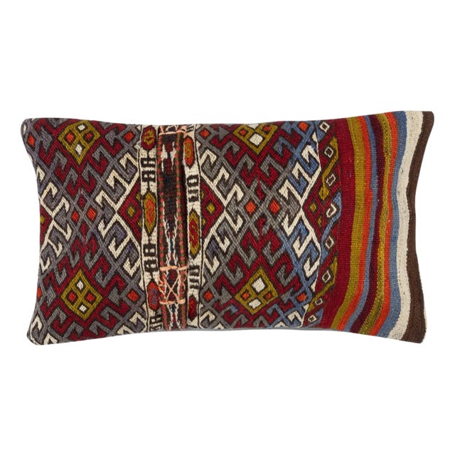 14"x24" Vintage Cushion Cover. Hand-Woven Kilim Pillowcase. Lumbar Pillow Cover For Sale
