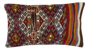 14"x24" Vintage Cushion Cover. Hand-Woven Kilim Pillowcase. Lumbar Pillow Cover