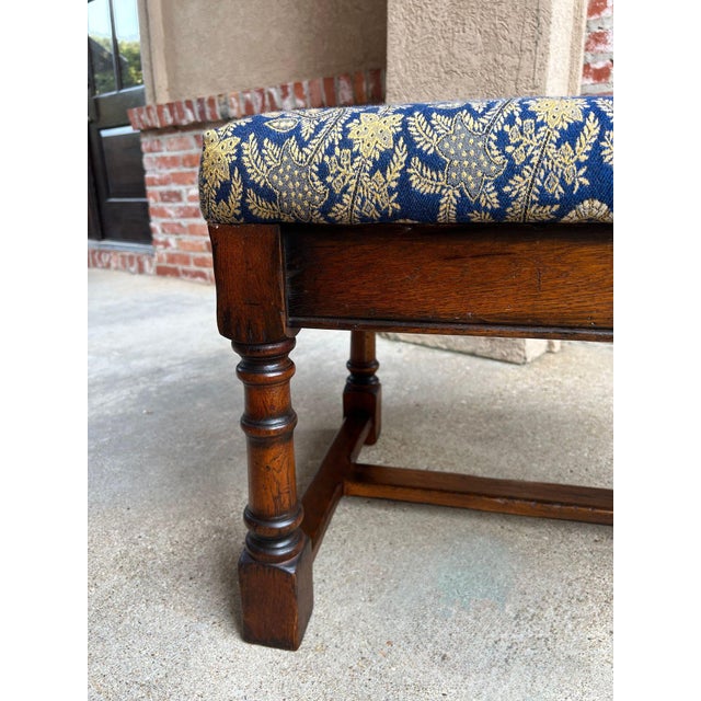 Antique English Oak Bench Upholstered Window Seat Jacobean Revival C1920 For Sale - Image 10 of 18