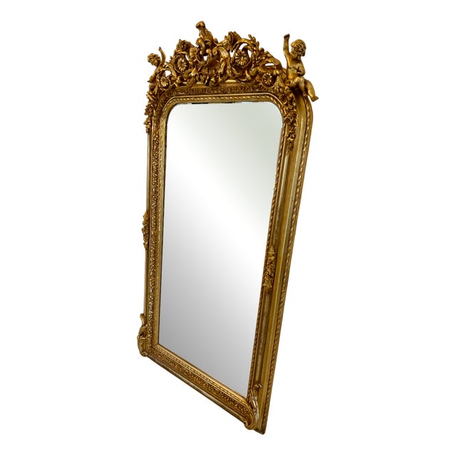 Antique Edwardian Carved Gilded Frame Wall Mirror, 1910 For Sale