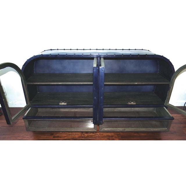 Industrial Industrial Riveted Metal & Glass Display Cabinet / Credenza For Sale - Image 3 of 10