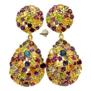 Bochic “Orient” Vintage Citrine & Amethyst Earrings Set 18K Gold & Silver For Sale