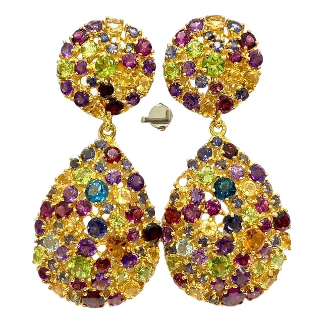Bochic “Orient” Vintage Citrine & Amethyst Earrings Set 18K Gold & Silver For Sale