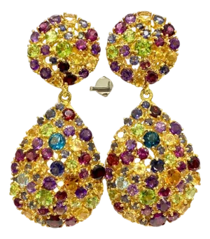 Bochic “Orient” Vintage Citrine & Amethyst Earrings Set 18K Gold & Silver