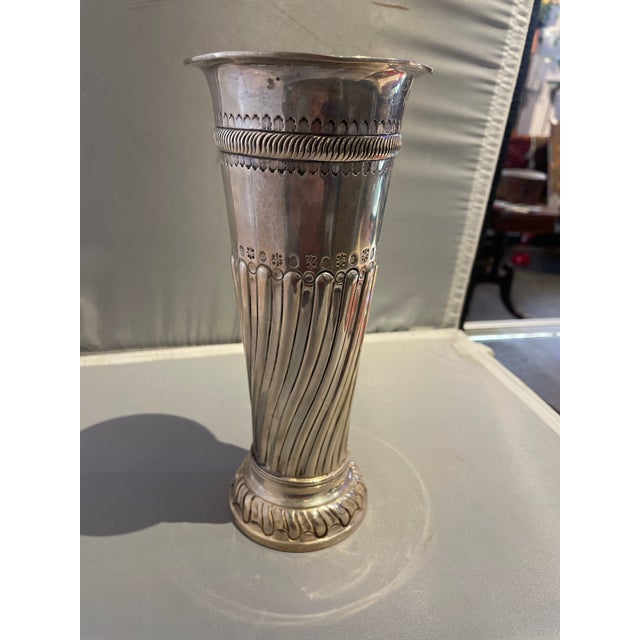 Victorian sterling silver vase by E&C co . England Marked on upper side near rim - see photos Circa - 1893 Design features...