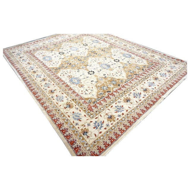 Islamic Afghan Sultanabad Masters Wool 8 x 10 Ivory, Tan, Red & Light Blue Handmade Area Rug #1143755 For Sale - Image 3 of 8