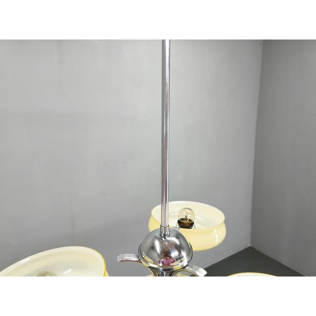 Cream Bauhaus Chandelier in Milk Glass and Chrome, 1930s For Sale - Image 8 of 12