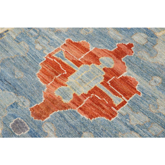 Modern Sultanabad Blue Handmade Floral Wool Rug For Sale - Image 9 of 11