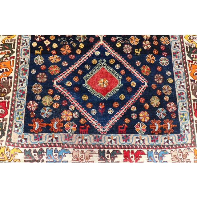 Vintage Persian Tribal Shiraz With Medallion Design on Dark Background 5'3 X 8'4 For Sale - Image 10 of 12