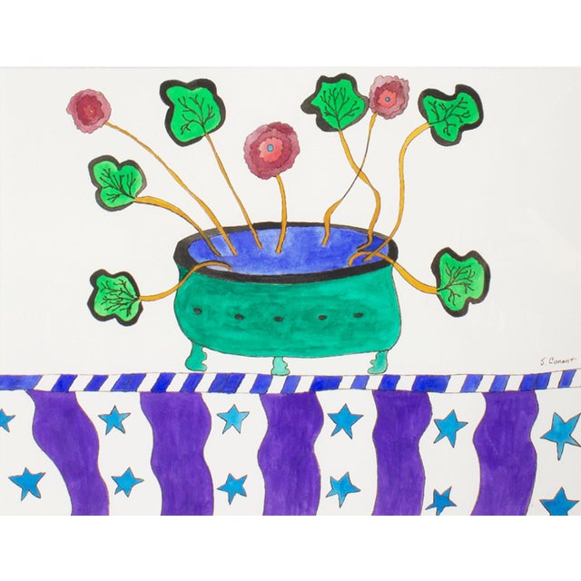 A 1991 gouache on board painting, titled "Fictitious Flowers", by the American artist Steven Conant (born 1949). This...