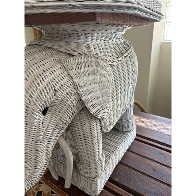 Wood Vintage Whitewashed Wicker Elephant Garden Stools or Side Tables – A Pair For Sale - Image 7 of 12