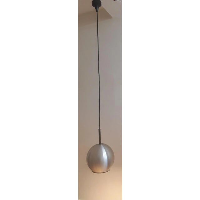 Vintage German Ceiling Lamp with Spherical Aluminum Reflector on Black Plastic Mount from Staff, 1970s, in Good...