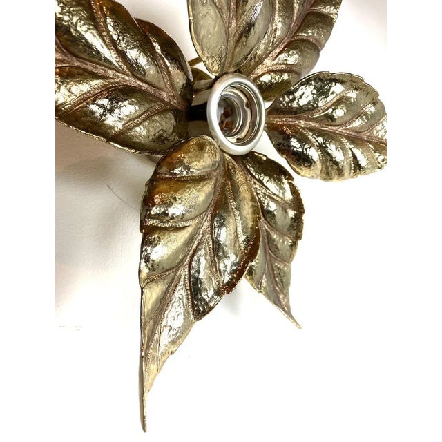 Belgian Brass Flower Wall Light by Willy Daro for Massive, 1970s For Sale - Image 13 of 17