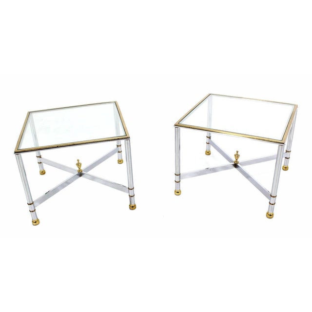 Pair Mid Century Modern Square Chrome X Base End Side Coffee Tables Stands For Sale - Image 9 of 9