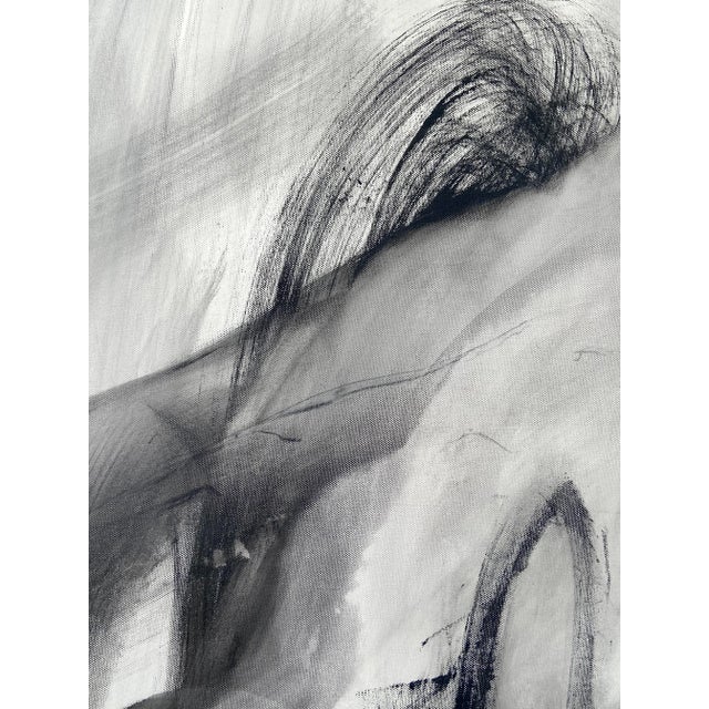 Contemporary Abstract Acrylic, Charcoal, Graphite and Oil Pastel on (White) Canvas Painting "Monochromatic Series – Nr 2" by Adrienn Krahl For Sale - Image 4 of 5