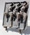Bas-relief panel of three dancers, Art Brut Expressionist carving in clay to create a three-part repeated image of a nude...