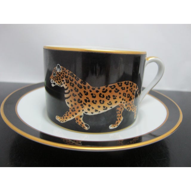 Ceramic Lynn Chase Leopard Cat Design Jaguar Jungle Porcelain 24k Gold Coffee Mug Cup For Sale - Image 7 of 13