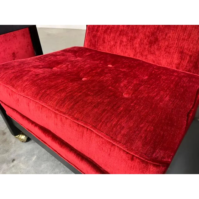 Milo Baughman Style Directional Deep Red Velvet & Ebony Mahogany Club Chairs For Sale - Image 11 of 11