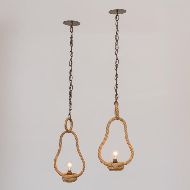 Adrien Audoux and Frida Minet 1960s French Rope Pendant Lights by Audoux Minet - a Pair For Sale - Image 4 of 12