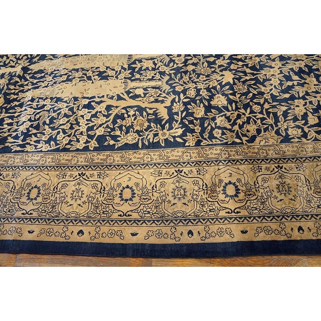 Early 20th Century 1920s Blue Navy Floral Traditional Antique Indian Lahore Rug 11'8" X 26'3" Hand Knotted Wool Carpet For Sale - Image 5 of 7