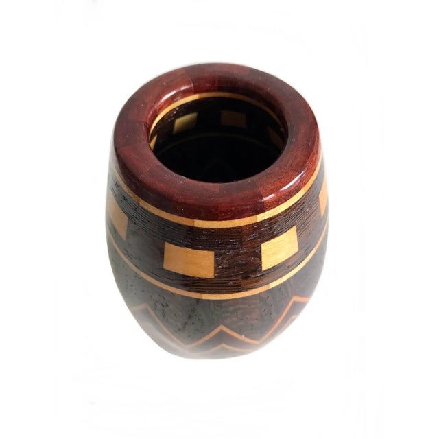 Wood Southwestern Segmented Wood Sculptural Vase Woodturning Inlay Art Vessel For Sale - Image 7 of 9