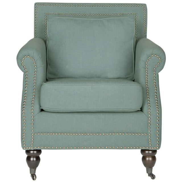 Club Chair & Silver nailheads in Seaside Blue & Espresso For Sale - Image 10 of 10