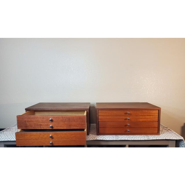Mid Century Modern Tabletop Chest Of Two Drawers Jewelry Cabinet